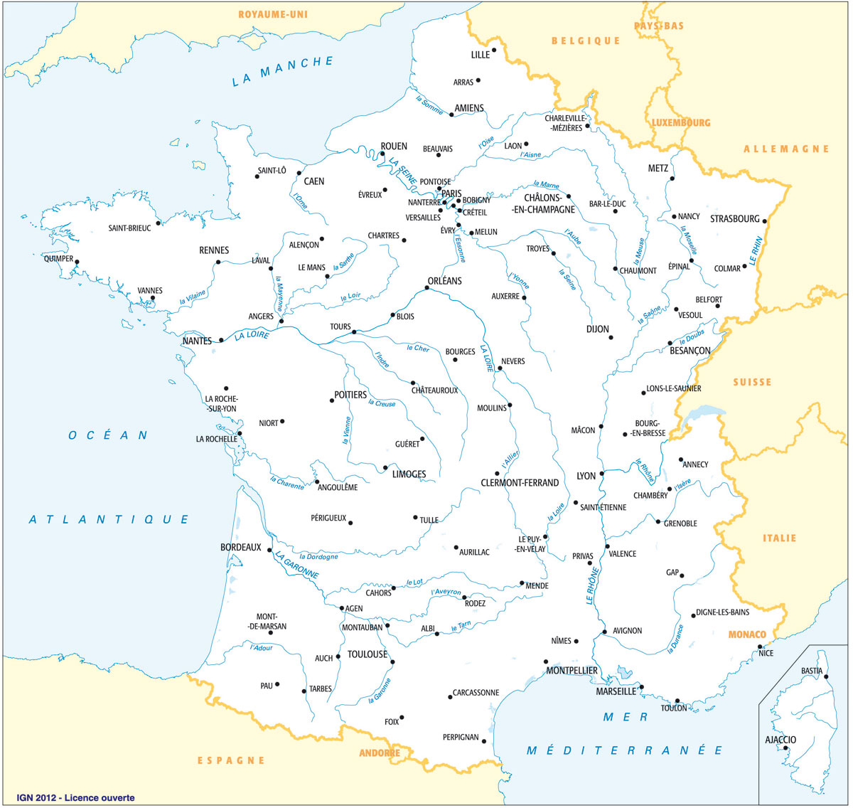 Cartes des fleuves et rivières de France - Quiz éducatifs