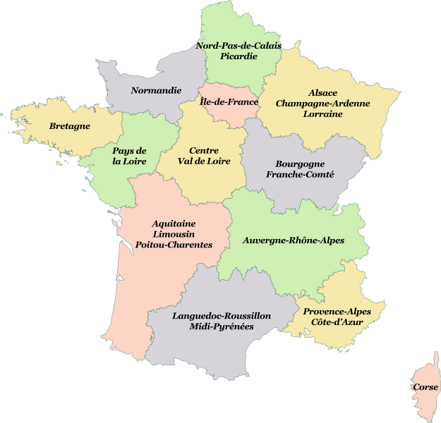 carte régions métropolitaines