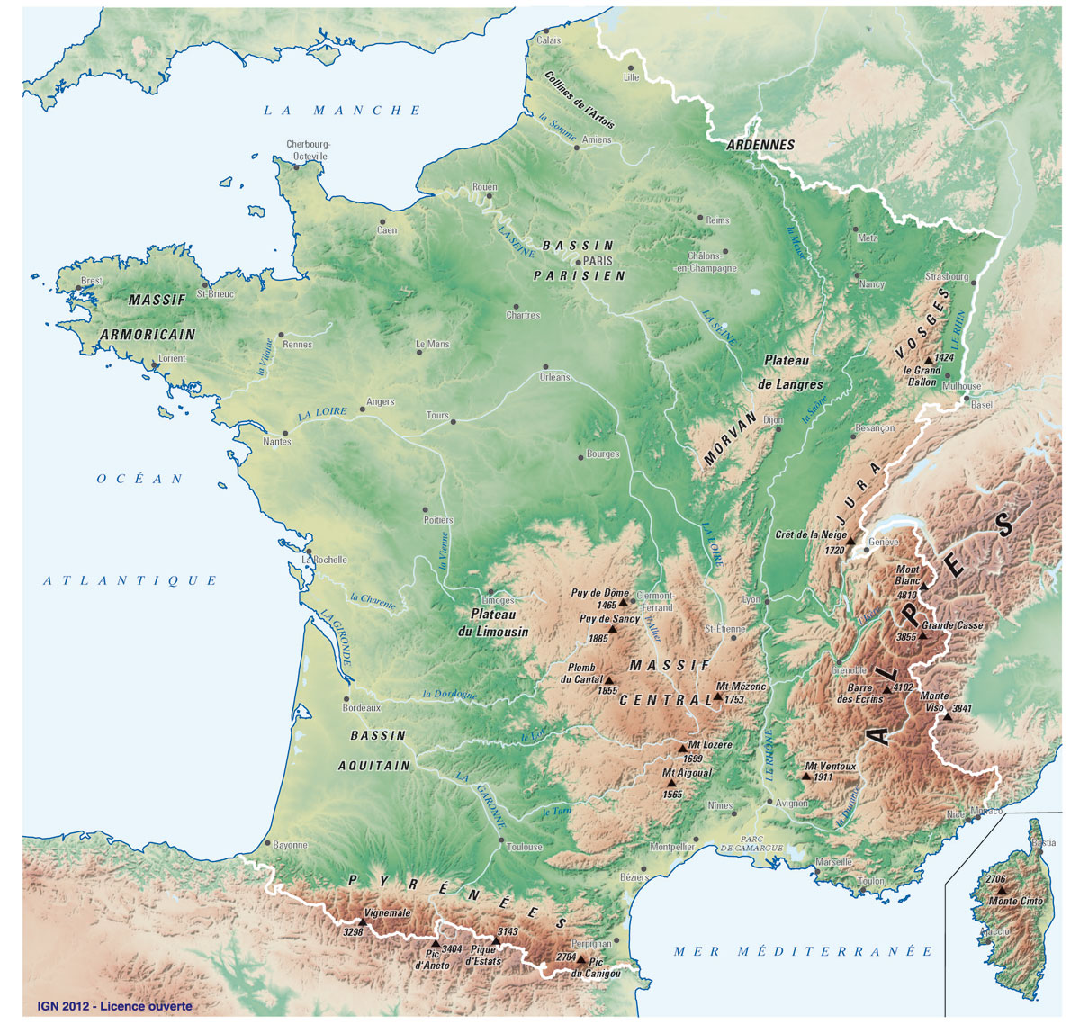 carte du relief français