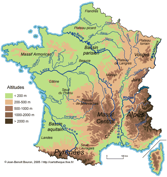 Carte de France fleuves montagnes